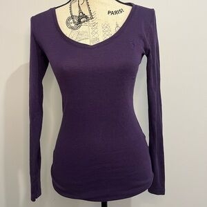 Ralph Lauren Vintage Deep Purple Long Sleeve V-Neck Top